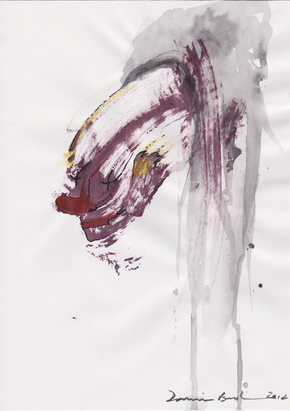 SOLD (Sub)Conscious drawing 17. Clown Suck, ink, biro, screen ink + retarder, 21.1 x 29.7cm, May 2012